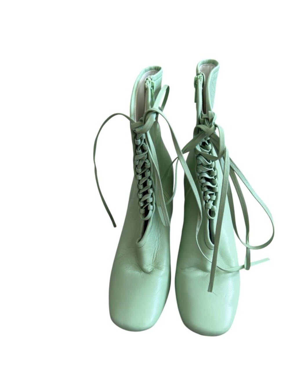 DANIELLA SHEVEL Belladonna Pistachio Green Leather Laceup Boots Size 39.5 / US 9 - Picture 2 of 8